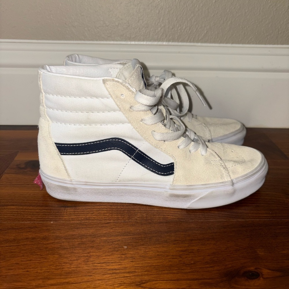 White/Cream Vans with Navy Blue Stripe - NEVER WORN OUTSIDE